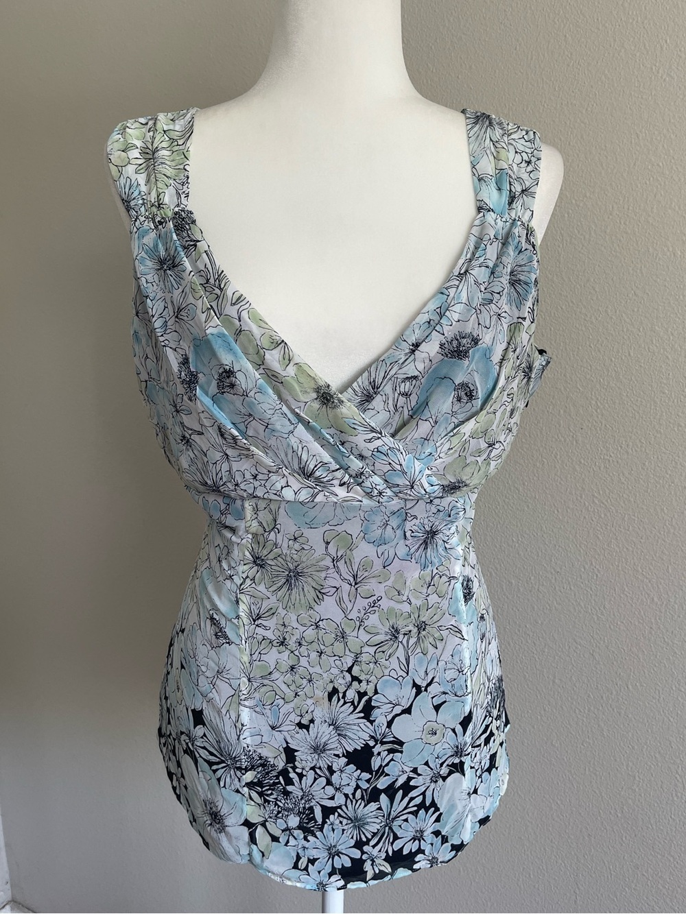 Floral Light Blue Wrap Tank Top